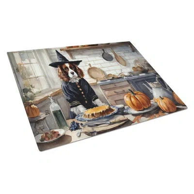 Caroline's Treasures Cavalier Spaniel Fall Kitchen Pumpkins Glass Cutting Board Large