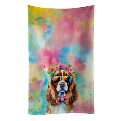 Caroline's Treasures Cavalier Spaniel Hippie Dawg Kitchen Towel In Multicolor