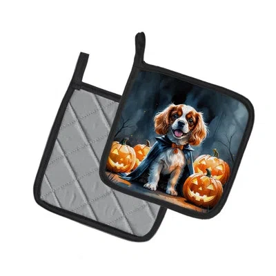 Caroline's Treasures Cavalier Spaniel Puppy Halloween Pair Of Pot Holders In Multicolor