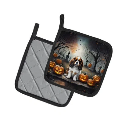 Caroline's Treasures Cavalier Spaniel Spooky Halloween Pair Of Pot Holders In Multicolor