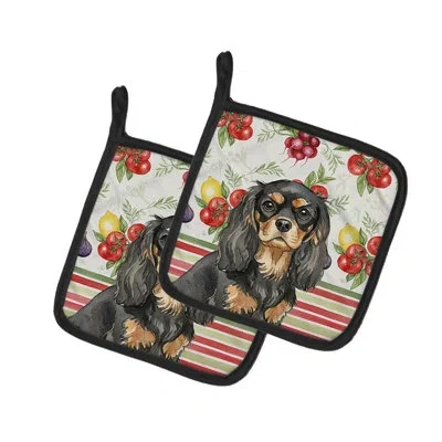 Caroline's Treasures Cavalier Spaniel Vegetables Pair Of Pot Holders In Black,tan