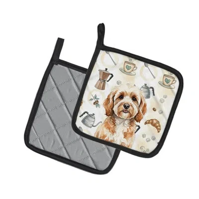 Caroline's Treasures Cavapoo Coffee Bar Pair Of Pot Holders In Multicolor