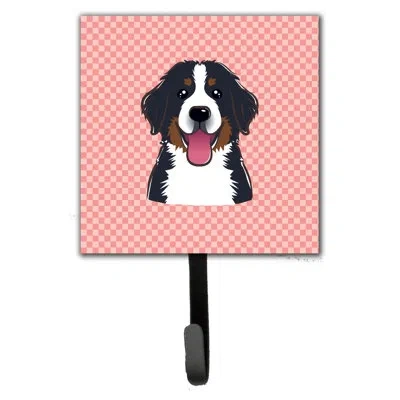 Caroline's Treasures Checkerboard Bernese Mountain Dog Leash Holder And Wall Hook In Pink,black,white