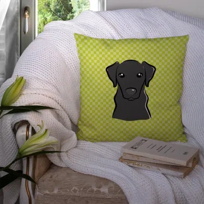 Caroline's Treasures Checkerboard Black Labrador Indoor/outdoor Throw Pillow In Green