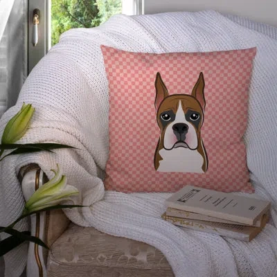Caroline's Treasures Checkerboard Boxer Indoor/outdoor Throw Pillow In Pink