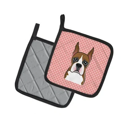 Caroline's Treasures Checkerboard Boxer Potholder In Pink