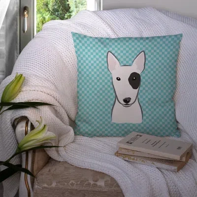 Caroline's Treasures Checkerboard Bull Terrier Indoor/outdoor Throw Pillow In Blue