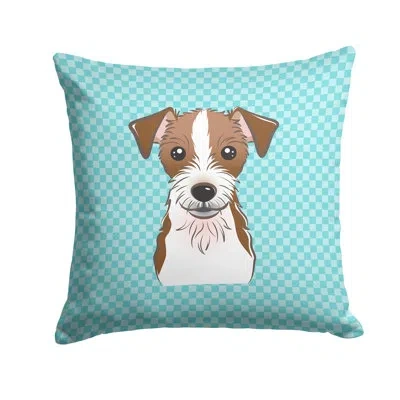 Caroline's Treasures Checkerboard Jack Russell Terrier Indoor/outdoor Throw Pillow In Blue