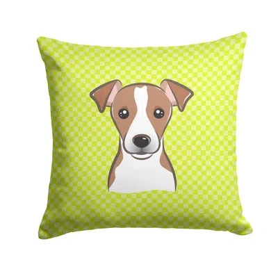 Caroline's Treasures Checkerboard Jack Russell Terrier Indoor/outdoor Throw Pillow In Green