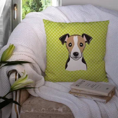 Caroline's Treasures Checkerboard Jack Russell Terrier Indoor/outdoor Throw Pillow In Green