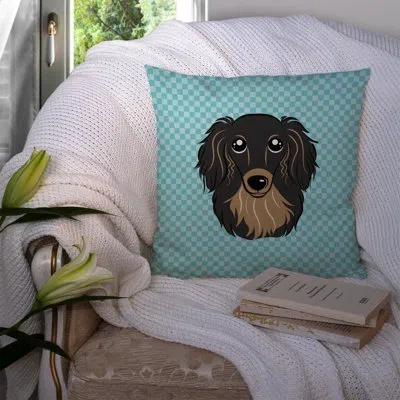 Caroline's Treasures Checkerboard Longhair Black And Tan Dachshund Indoor/outdoor Throw Pillow In Blue