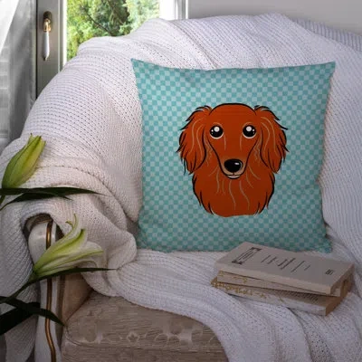 Caroline's Treasures Checkerboard Longhair Red Dachshund Indoor/outdoor Throw Pillow In Blue