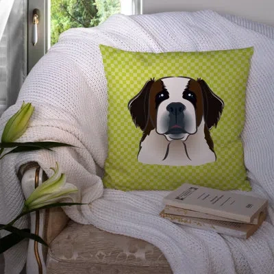 Caroline's Treasures Checkerboard Saint Bernard Indoor/outdoor Throw Pillow In Green