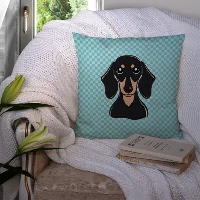 Caroline's Treasures Checkerboard Smooth Black And Tan Dachshund Indoor/outdoor Throw Pillow In Blue