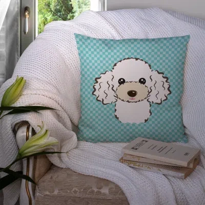 Caroline's Treasures Checkerboard White Poodle Indoor/outdoor Throw Pillow In Blue