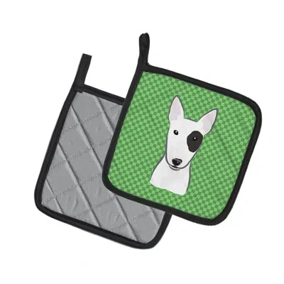 Caroline's Treasures Checkered Bull Terrier Potholder In Green