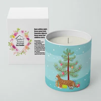 Caroline's Treasures Cheetoh #3 Cat Merry Christmas 10 oz Decorative Soy Candle In Brown;blue;green