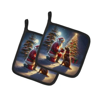 Caroline's Treasures Chesapeake Bay Retriever And Santa Claus Pair Of Pot Holders In Multicolor