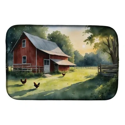 Caroline's Treasures Chicken Coop At Dawn Dish Drying Mat In Natural