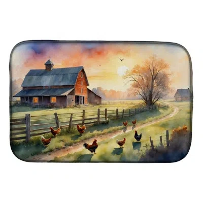 Caroline's Treasures Chicken Farmyard Sunrise Dish Drying Mat In Natural