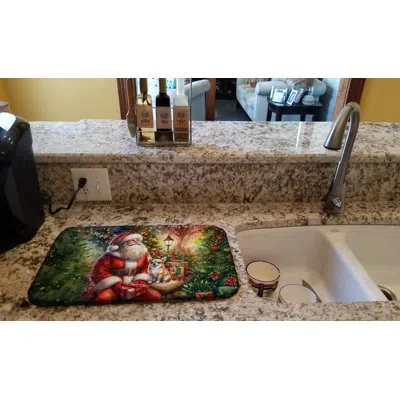 Caroline's Treasures Chihuahua And Santa Claus Dish Drying Mat In Natural