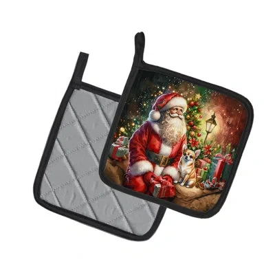 Caroline's Treasures Chihuahua And Santa Claus Pair Of Pot Holders In Multicolor