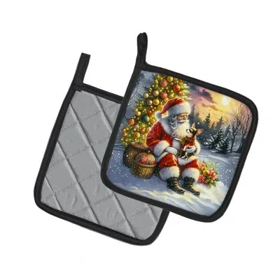 Caroline's Treasures Chihuahua And Santa Claus Pair Of Pot Holders In Multicolor