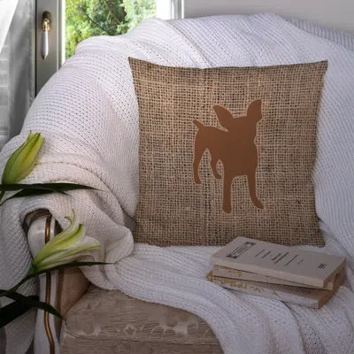 Caroline's Treasures Chihuahua Burlap Fade Resistant Indoor/outdoor Throw Pillow In Brown