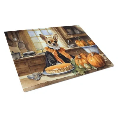 Caroline's Treasures Chihuahua Fall Kitchen Pumpkins Glass Cutting Board Large
