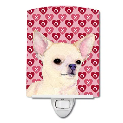 Caroline's Treasures Chihuahua Hearts Love And Valentine's Day Portrait Ceramic Night Light In Pink