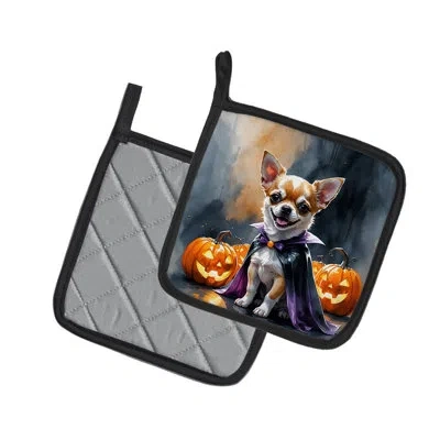 Caroline's Treasures Chihuahua Puppy Halloween Pair Of Pot Holders In Multicolor