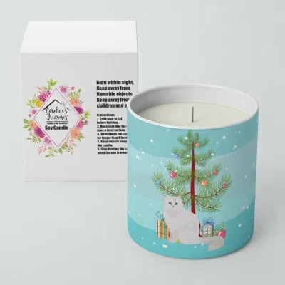 Caroline's Treasures Chinchilla Persian Longhair Cat Merry Christmas 10 oz Decorative Soy Candle In Blue