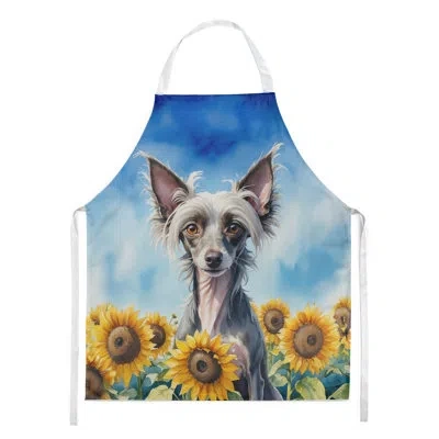 Caroline's Treasures Chinese Crested In Sunflowers Apron In Multicolor