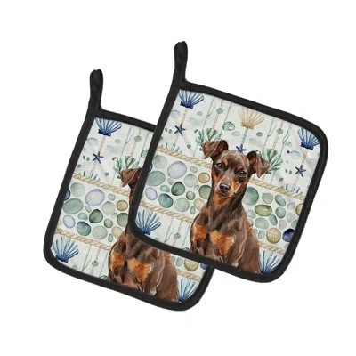 Caroline's Treasures Chocolate And Rust Miniature Pinscher Min Pin Coastal Sea Glass Pair Of Pot Holders In Multicolor