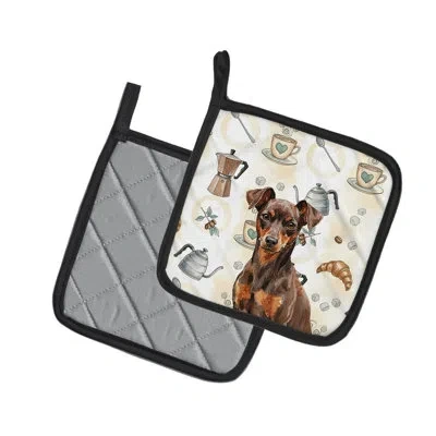 Caroline's Treasures Chocolate And Rust Miniature Pinscher Min Pin Coffee Bar Pair Of Pot Holders In Multicolor