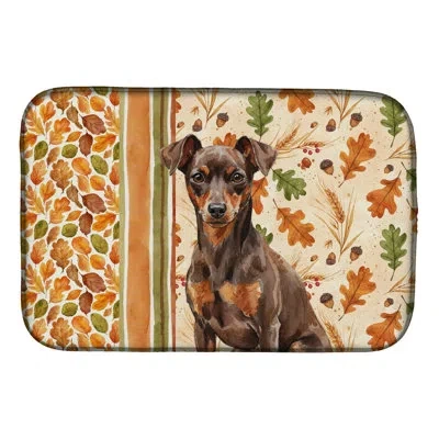 Caroline's Treasures Chocolate And Rust Miniature Pinscher Min Pin Heirloom Fall Dish Drying Mat In Natural