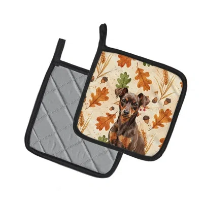 Caroline's Treasures Chocolate And Rust Miniature Pinscher Min Pin Heirloom Fall Pair Of Pot Holders In Multicolor