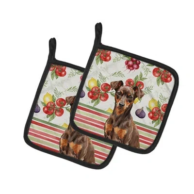 Caroline's Treasures Chocolate And Rust Miniature Pinscher Min Pin Vegetables Pair Of Pot Holders In Multicolor