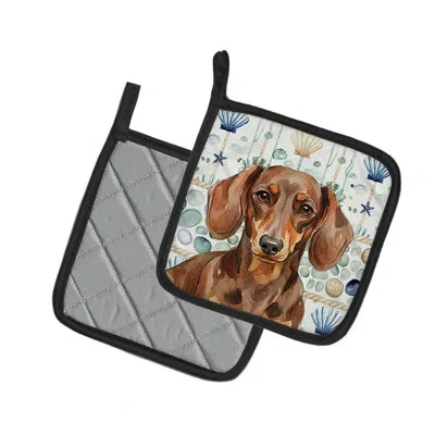 Caroline's Treasures Chocolate And Tan Dachshund Coastal Sea Glass Pair Of Pot Holders In Multicolor