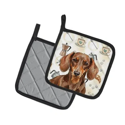 Caroline's Treasures Chocolate And Tan Dachshund Coffee Bar Pair Of Pot Holders In Multicolor
