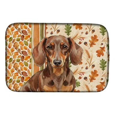 Caroline's Treasures Chocolate And Tan Dachshund Heirloom Fall Dish Drying Mat In Natural