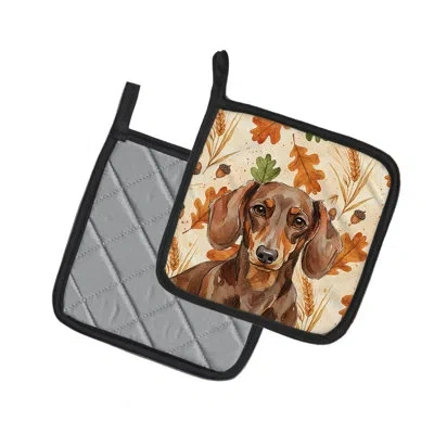 Caroline's Treasures Chocolate And Tan Dachshund Heirloom Fall Pair Of Pot Holders In Multicolor