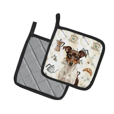 Caroline's Treasures Chocolate And White Rat Terrier Coffee Bar Pair Of Pot Holders In Multicolor