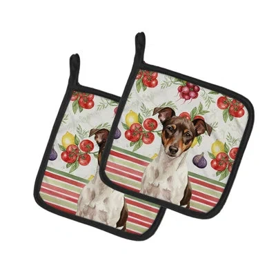 Caroline's Treasures Chocolate And White Rat Terrier Vegetables Pair Of Pot Holders In Multicolor