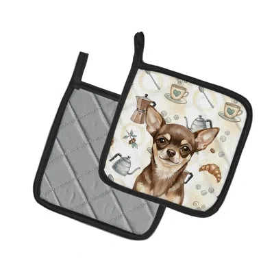 Caroline's Treasures Chocolate Chihuahua Coffee Bar Pair Of Pot Holders In Multicolor