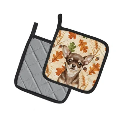 Caroline's Treasures Chocolate Chihuahua Heirloom Fall Pair Of Pot Holders In Multicolor