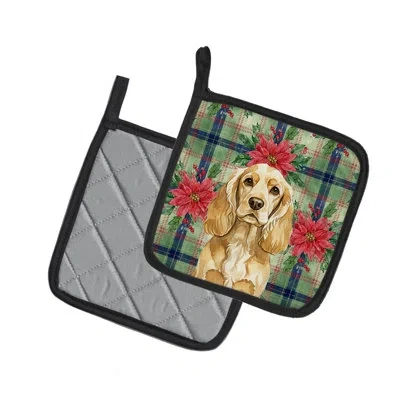 Caroline's Treasures Chocolate Cocker Spaniel Christmas Poinsettas Pair Of Pot Holders In Yellow