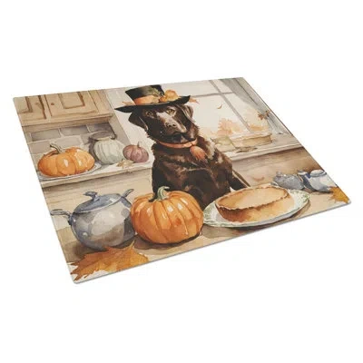 Caroline's Treasures Chocolate Lab Fall Kitchen Pumpkins Glass Cutting Board Large