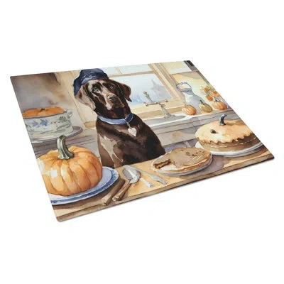 Caroline's Treasures Chocolate Lab Fall Kitchen Pumpkins Glass Cutting Board Large