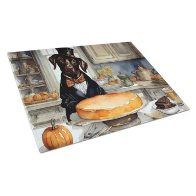 Caroline's Treasures Chocolate Lab Fall Kitchen Pumpkins Glass Cutting Board Large